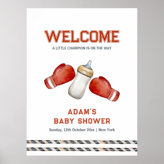 Póster Boy Boxing Little Champion Baby Shower Welcome (Frente)