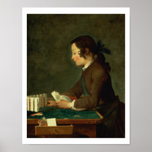 Póster Boy Building a Castle of Cards (oil on canvas)
