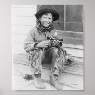 Póster Boy Dressed as Cowboy with Toys