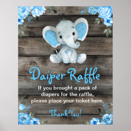 Póster Boy Elephant Diaper Raffle Baby Shower Game Rótulo