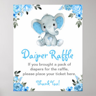 Póster Boy Elephant Diaper Raffle Baby Shower Game Rótulo