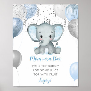 Póster Boy Elephant Watercolor Baby Shower Momosa Bar