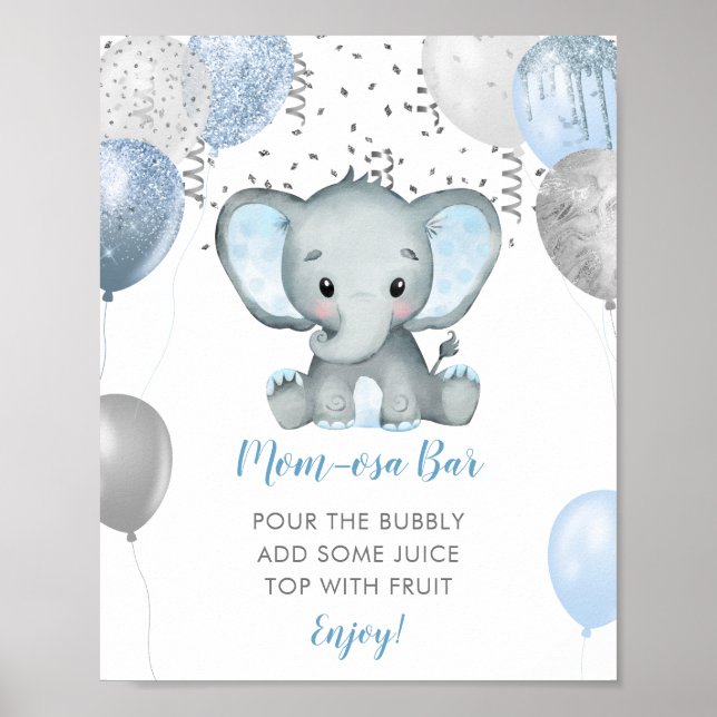 Póster Boy Elephant Watercolor Baby Shower Momosa Bar (Frente)