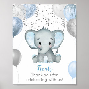 Póster Boy Elephant Watercolor Baby Shower Treats