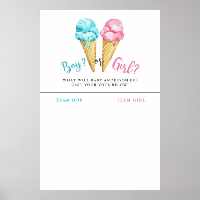 Póster Boy Girl Ice Cream Gender Reveal Prediction Sign (Frente)
