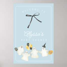 Póster Boy Halloween Ghost and Black Bow Baby Shower