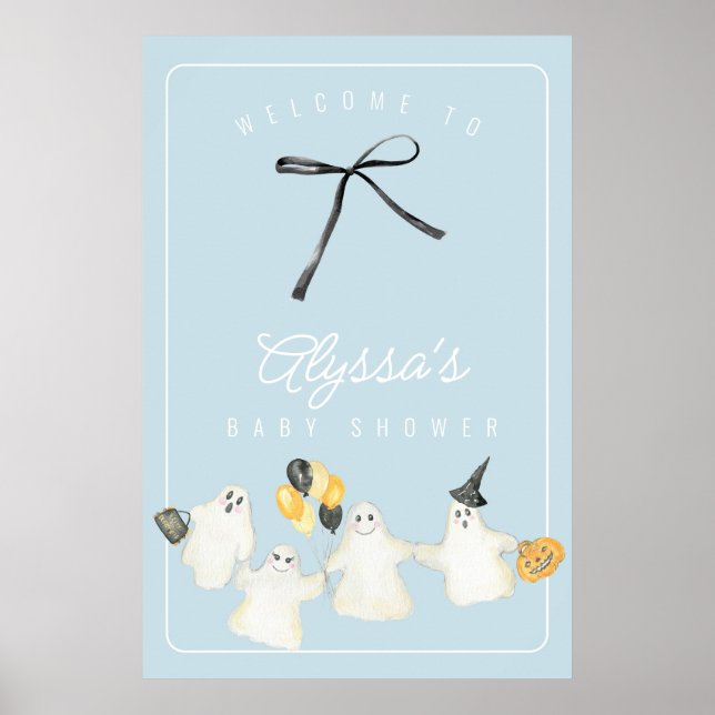 Póster Boy Halloween Ghost and Black Bow Baby Shower (Frente)