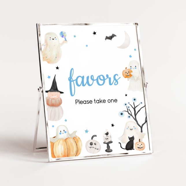 Póster Boy Halloween Little Boo Baby Shower Favores (A Little Boo Baby Shower Favors Sign)