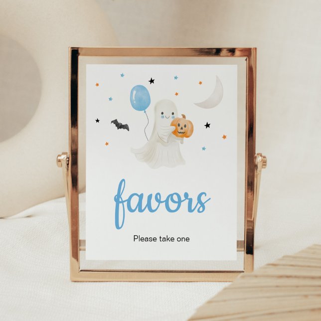 Póster Boy Halloween Little Boo Baby Shower Favores (A Little Boo Baby Shower Favors Sign)