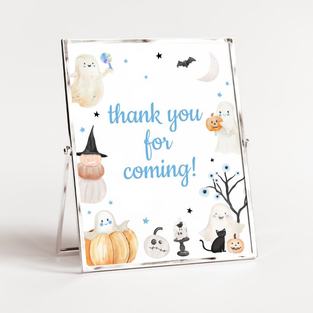 Póster Boy Halloween Little Boo Gracias por venir (A Little Boo Baby Shower Thank you for Coming Sign)