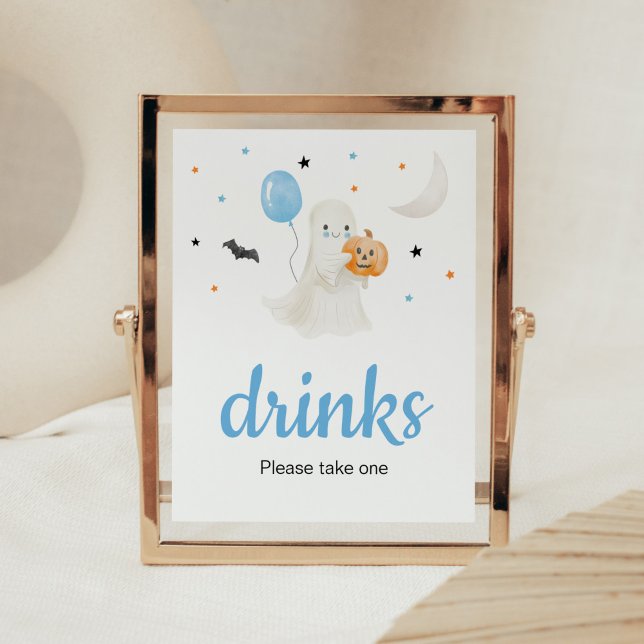 Póster Boy Halloween Pequeño Boo Bebe Baby Shower (A Little Boo Baby Shower Drinks Sign)