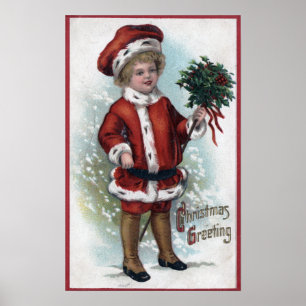Póster Boy Holding a Bushel of Holly