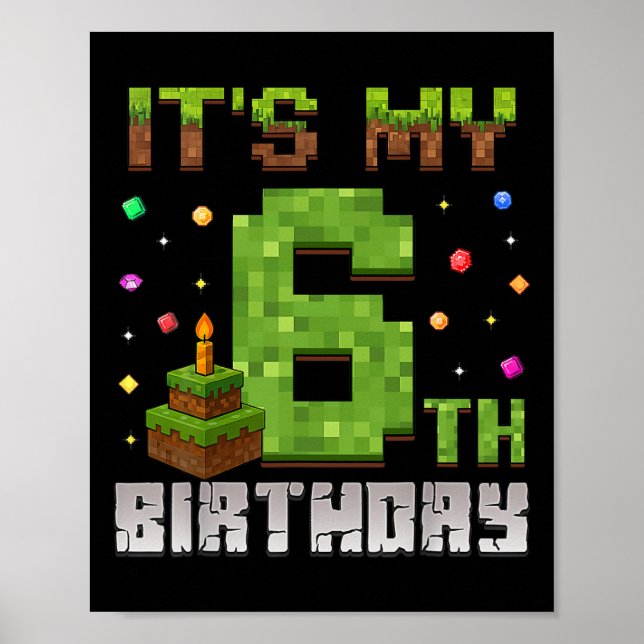 Póster Boy Kid Birthday Party It's My 6th Birthday Gamer  (Frente)