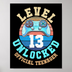 Póster Boy Level 13 Juego de video desbloqueado 13 cumple