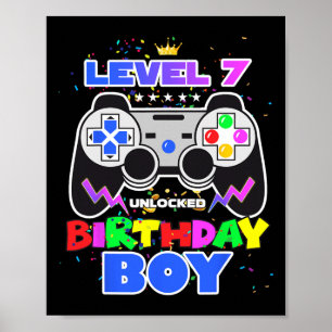 Póster Boy Level 7 Videojuego desbloqueado 7Cumpleaños Ga