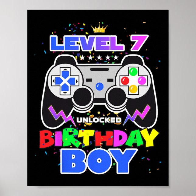 Póster Boy Level 7 Videojuego desbloqueado 7Cumpleaños Ga (Frente)
