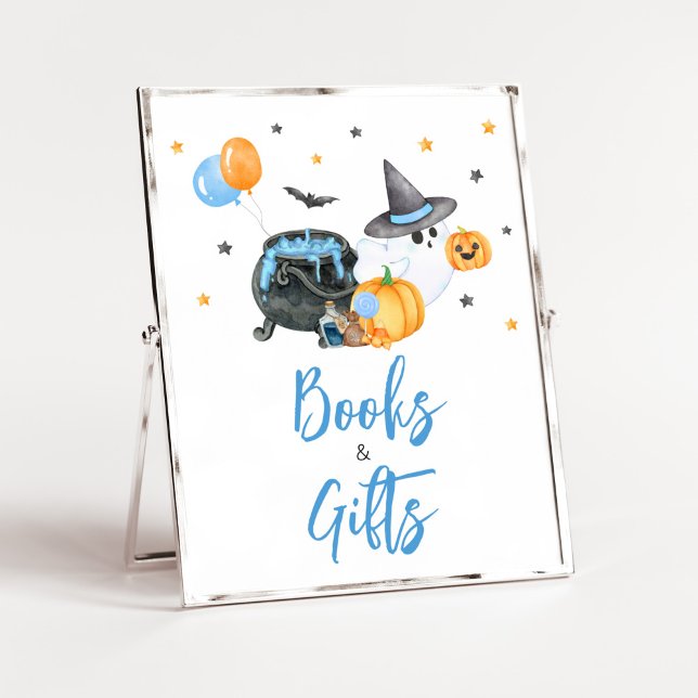Póster Boy Little Boo Fantasma libros de Baby Shower y re (Ghost Halloween Baby Shower
Books and Gifts Sign)