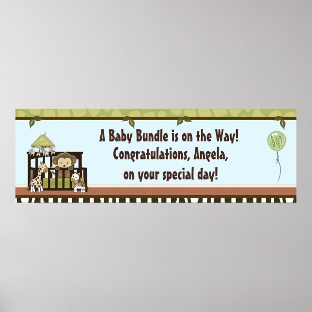 Póster Boy MONKEY Jungle Safari Crib Baby Shower Banner B (Frente)