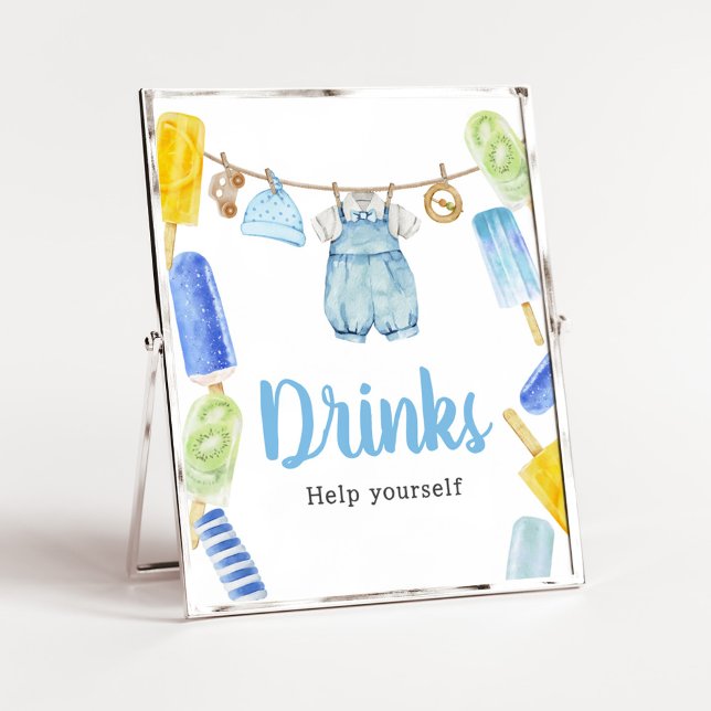 Póster Boy Popsicle Baby Shower Bebe (Popsicle Baby Shower Drinks Sign)