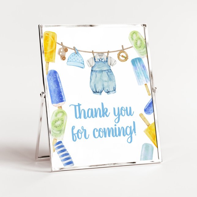 Póster Boy Popsicle Baby Shower Gracias por venir (Popsicle Baby Shower Thank you for Coming Sign)