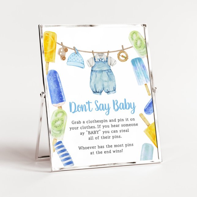 Póster Boy Popsicle Baby Shower no diga bebé (Popsicle Baby Shower Don't Say Baby Sign)