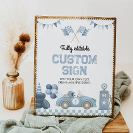 Póster Boy Race Car Birthday Party Table Sign