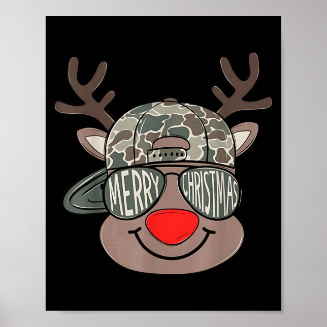 Póster Boy Reindeer Hat Camo Hat Merry Christmas Xmas Boy (Frente)