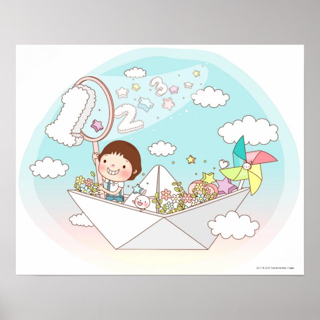 Póster Boy sitting in paper boat (Frente)