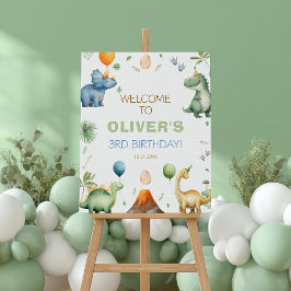 Póster Boy T-rex Dinosaur Birthday Party Welcome Poster