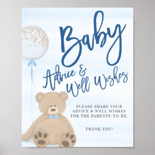 Póster Boy Teddy Bear Blue Balloon Baby Advance Rótulo