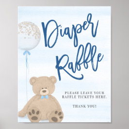 Póster Boy Teddy Bear Blue Balloon Diaper Raffle Rótulo
