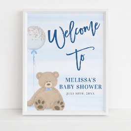 Póster Boy Teddy Bear Blue Balloon Welcome Sign Poster