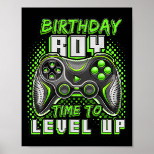 Póster Boy Time To Level Up Video Game Birday Party Boy