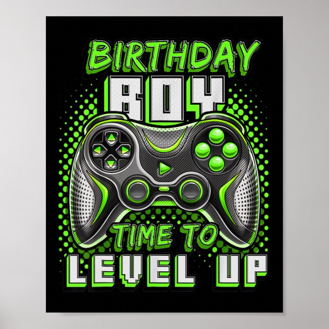 Póster Boy Time To Level Up Video Game Birday Party Boy (Frente)