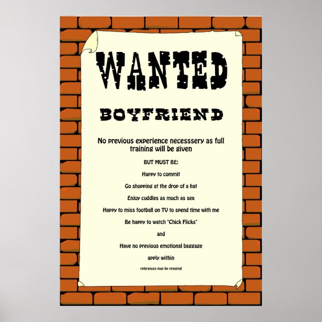 Póster "Boyfriend Wanted" Poster. (Frente)