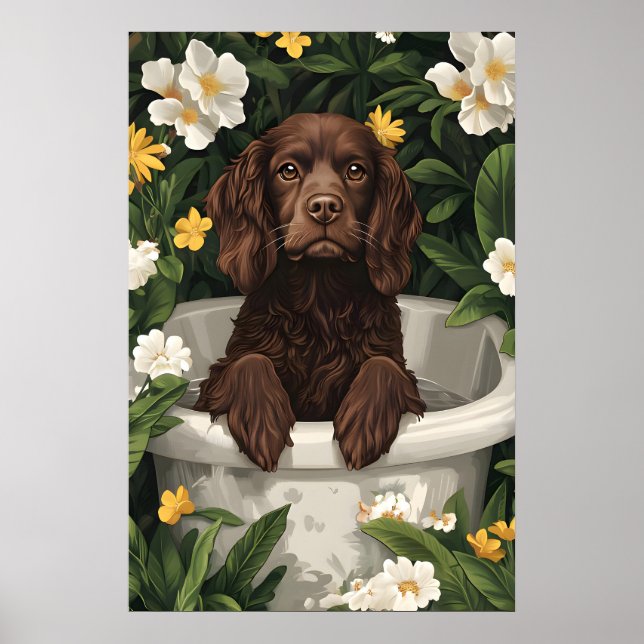 Póster Boykin Spaniel In Bathtub Poster, Funny Dog (Frente)