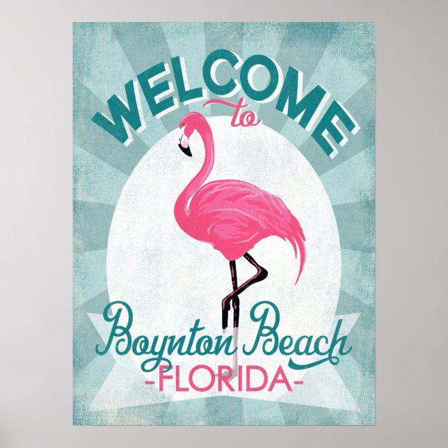 Póster Boynton Beach Florida Pink Flamingo Retro (Frente)