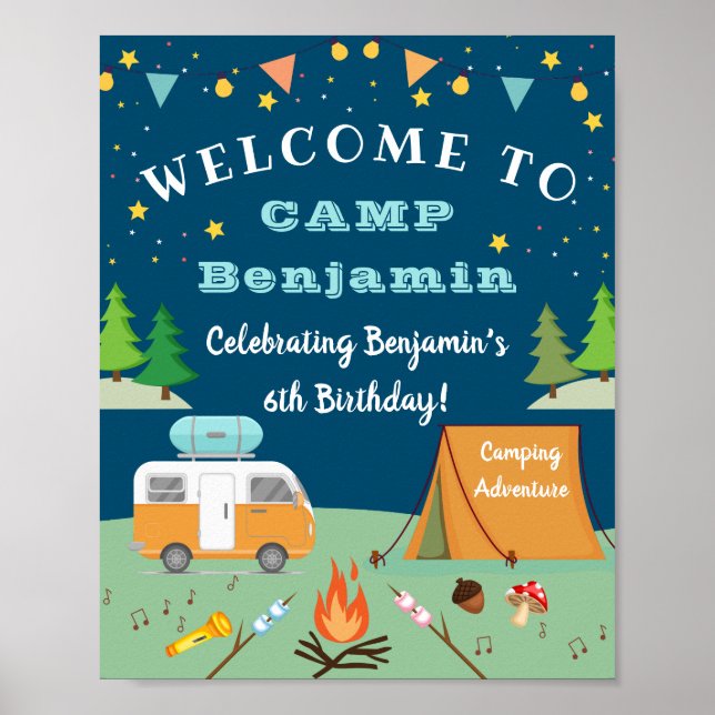 Póster Boys Camping Birthday Camp Out Party Welcome (Frente)