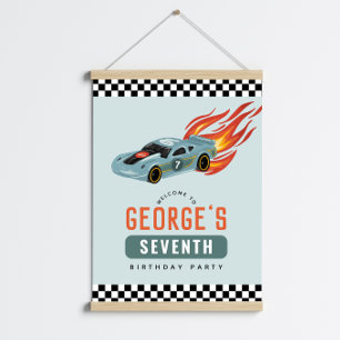 Póster Boys Carreras Azul Niños de coches Signo de bienve