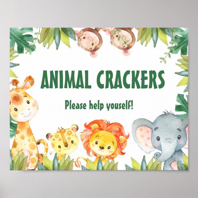 Póster Boys Foliage Wild One Safari Animals Birthday Sign (Frente)