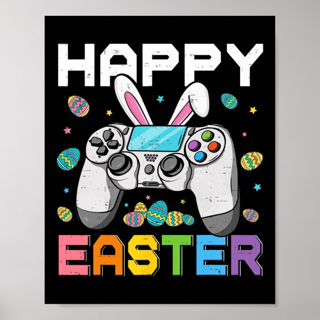 Póster Boys Gamer Feliz Día de Pascua Videojuegos Bunny G (Frente)