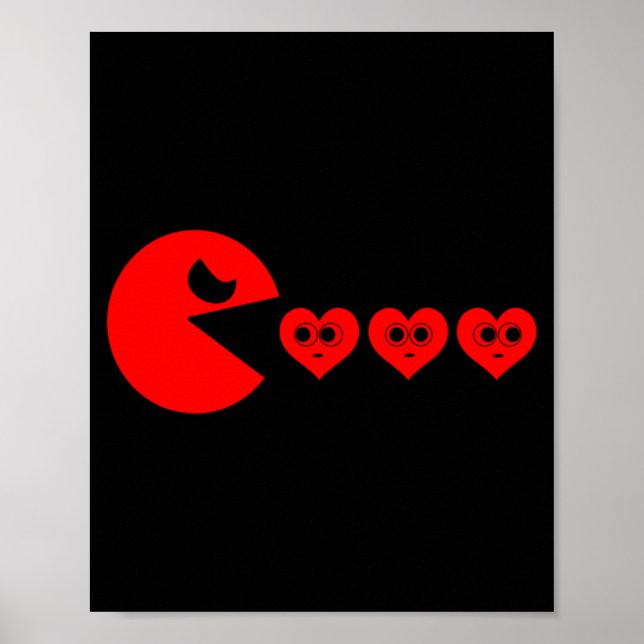 Póster Boys Kids Valentines Day Hearts Eating Funny Gamer (Frente)