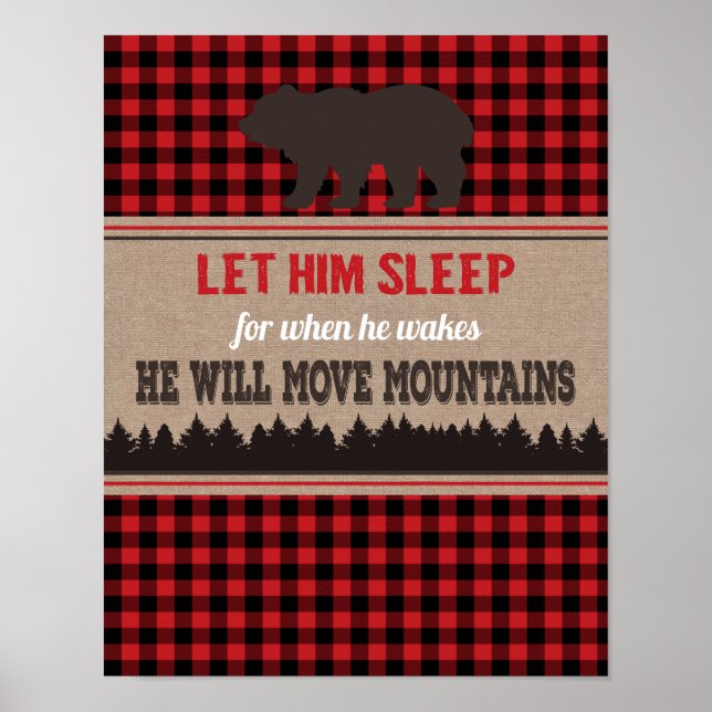 Póster Boys Nursery Wall Art Búfalo Plaid Bear (Frente)