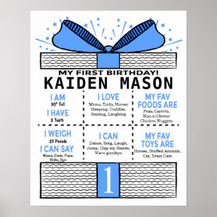 Póster Boys Present Gift Box 16x20 Plantilla 1er cumpleañ
