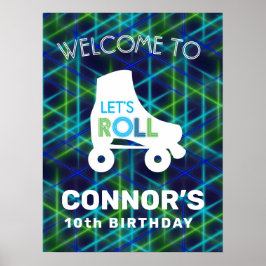 Póster Boys Roller Skating Birthday Let's Roll Poster