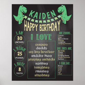 Póster Boys T-Rex Dinosaur 16x20 Template 1st Birthday