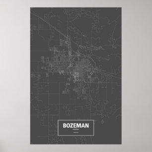 Póster Bozeman, Montana (blanco sobre negro)