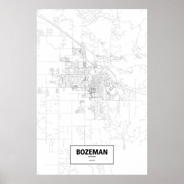 Póster Bozeman, Montana (negro sobre blanco) (Frente)
