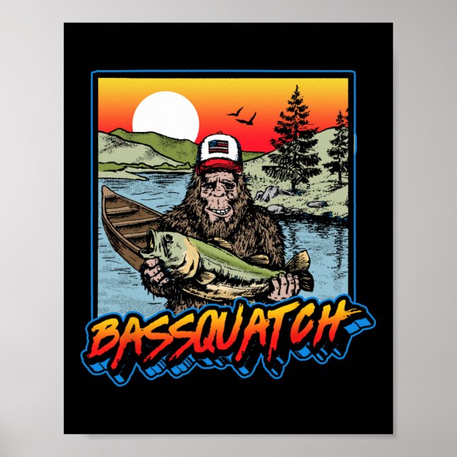 Póster ¡Bquatch! Funny B Pesca Sasquatch Retro 80 (Frente)