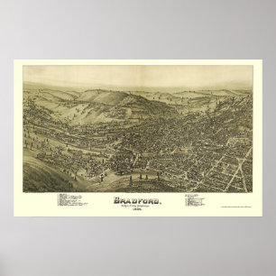 Póster Bradford, Mapa Panorámico PA - 1895